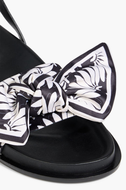 Farm Rio Bow-Detailed Printed Satin And Leather Sandals Black Women's