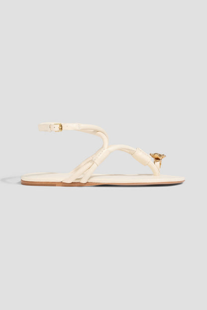 Farm Rio Embellished Leather Sandals Ivory Women's