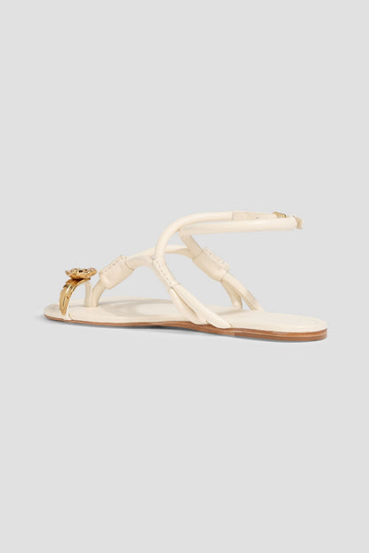 Farm Rio Embellished Leather Sandals Ivory Women's