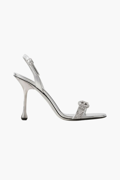 Jimmy Choo Tabatha 95 Crystal-Embellished Metallic Leather Slingback Sandals Silver Women's