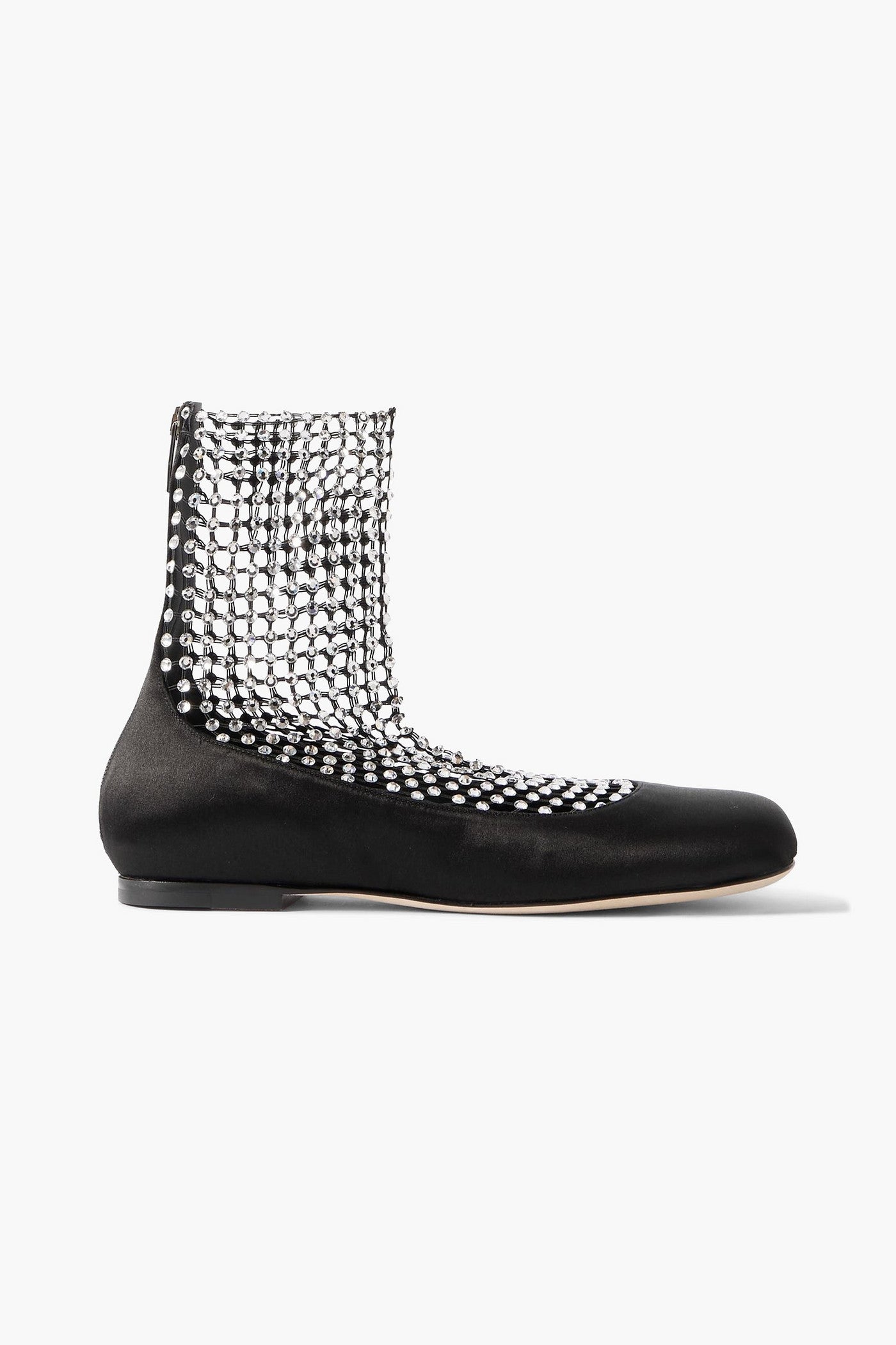 Rene' Caovilla Crystal-Embellished Mesh-Paneled Satin Ballet Flats Black Women's