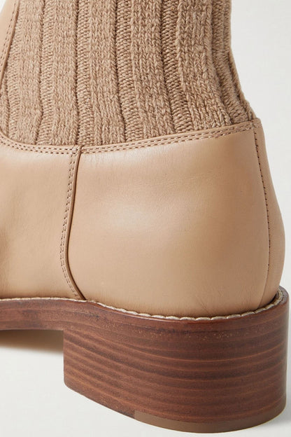 Gabriela Hearst Hobbes Ribbed Cashmere-Trimmed Leather Chelsea Boots Sand Women's