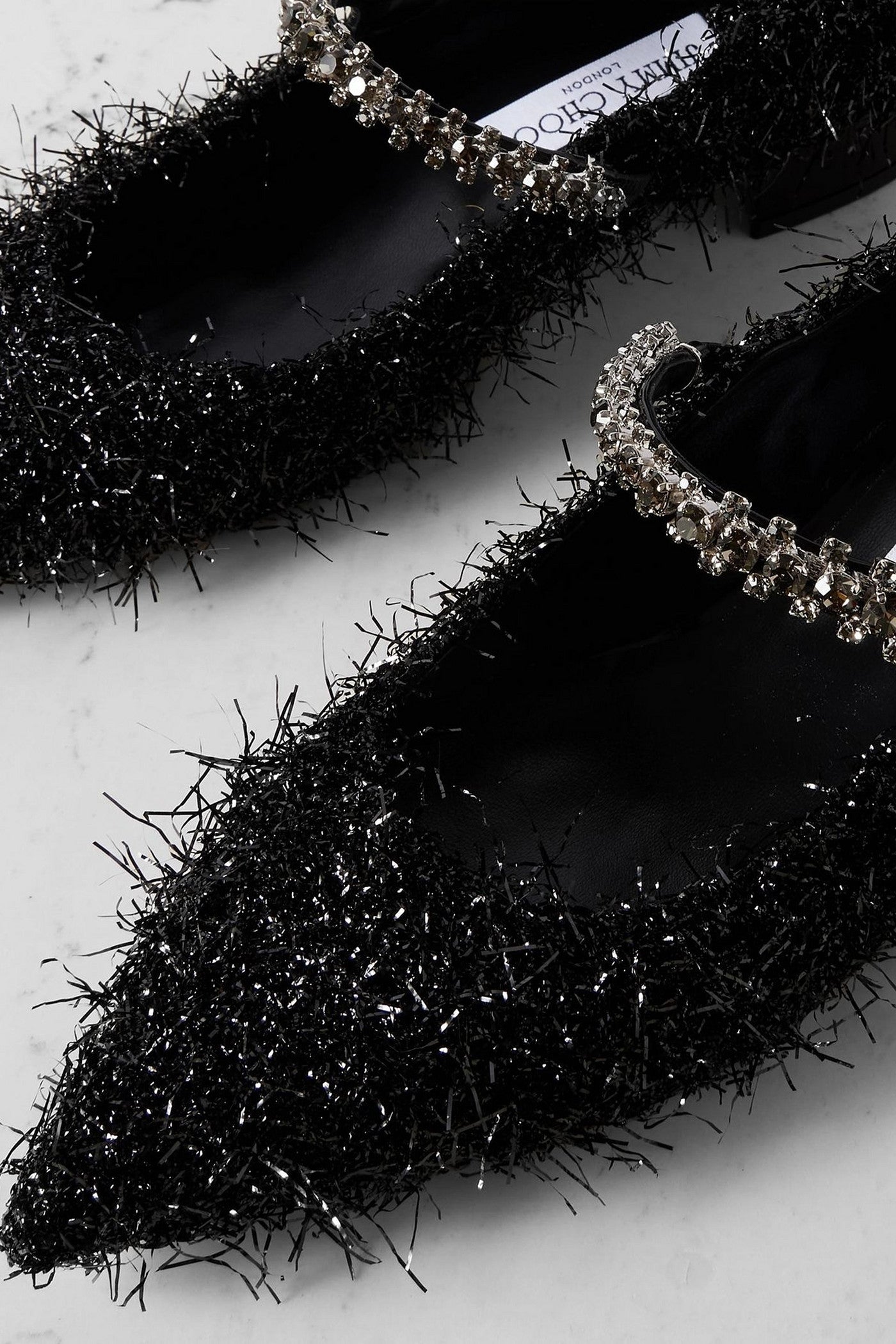 Jimmy Choo Bing 25 Crystal-Embellished Tinsel Pumps Black Women's