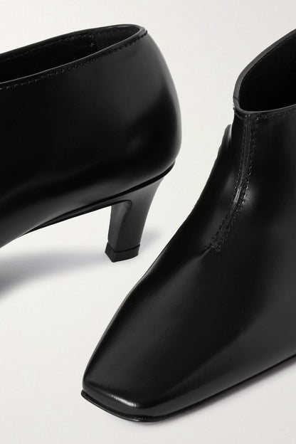 Toteme The Wide Shaft Glossed-Leather Ankle Boots Black Women's
