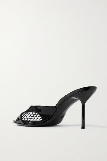 Paris Texas Lidia Patent-Leather And Mesh Mules Black Women's