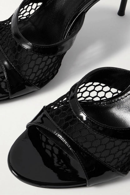 Paris Texas Lidia Patent-Leather And Mesh Mules Black Women's