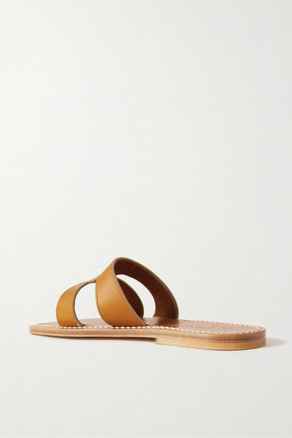 K.Jacques St. Tropez Menandre Cutout Leather Slides Tan Women's