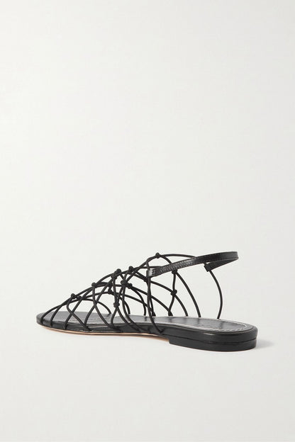 Staud Gio Knotted Elastic And Leather Sandals Black Women's