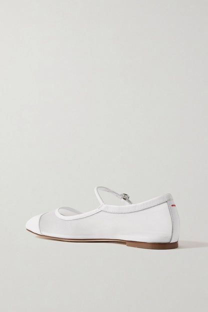 Aeyde Uma Mesh And Leather Mary Jane Flats White Women's