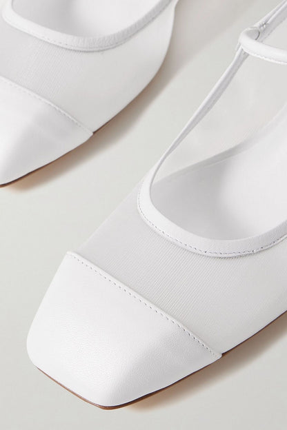 Aeyde Uma Mesh And Leather Mary Jane Flats White Women's