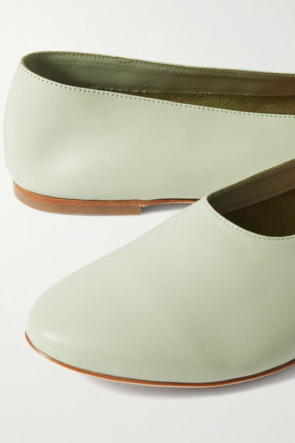 Staud Alba Leather Ballet Flats Sage Green Women's