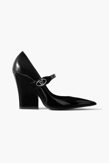 Valentino Garavani Vlogo Lockette Patent-Leather Mary Jane Pumps Black Women's