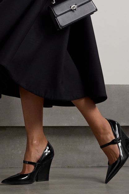 Valentino Garavani Vlogo Lockette Patent-Leather Mary Jane Pumps Black Women's