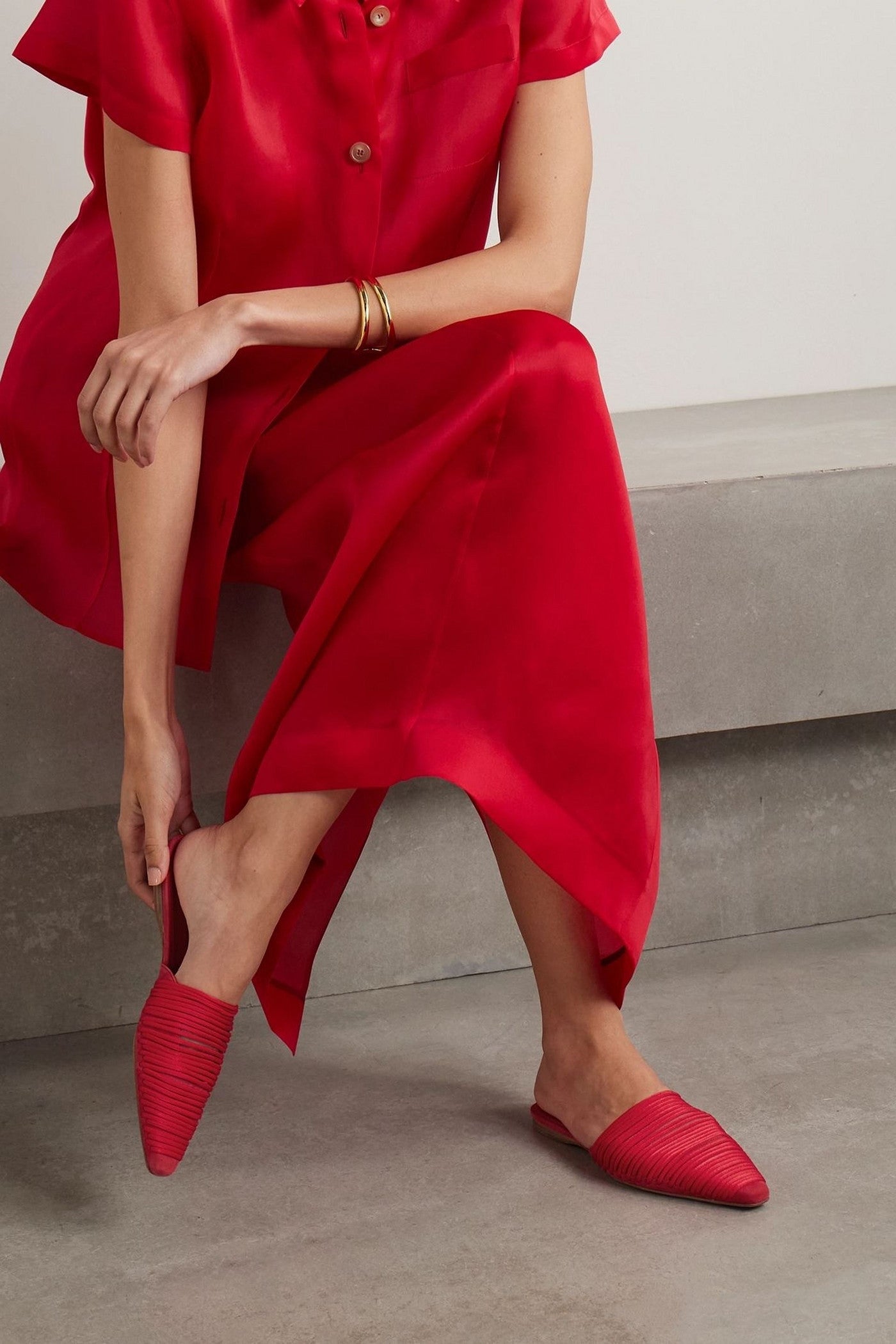 Tove Kenly Cord-Trimmed Suede Mules Red Women's