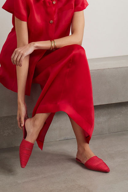 Tove Kenly Cord-Trimmed Suede Mules Red Women's