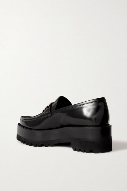 Victoria Beckham Embellished Leather Platform Loafers Black Women's