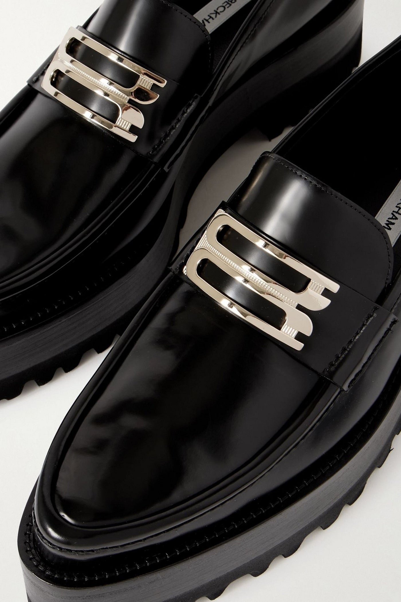 Victoria Beckham Embellished Leather Platform Loafers Black Women's