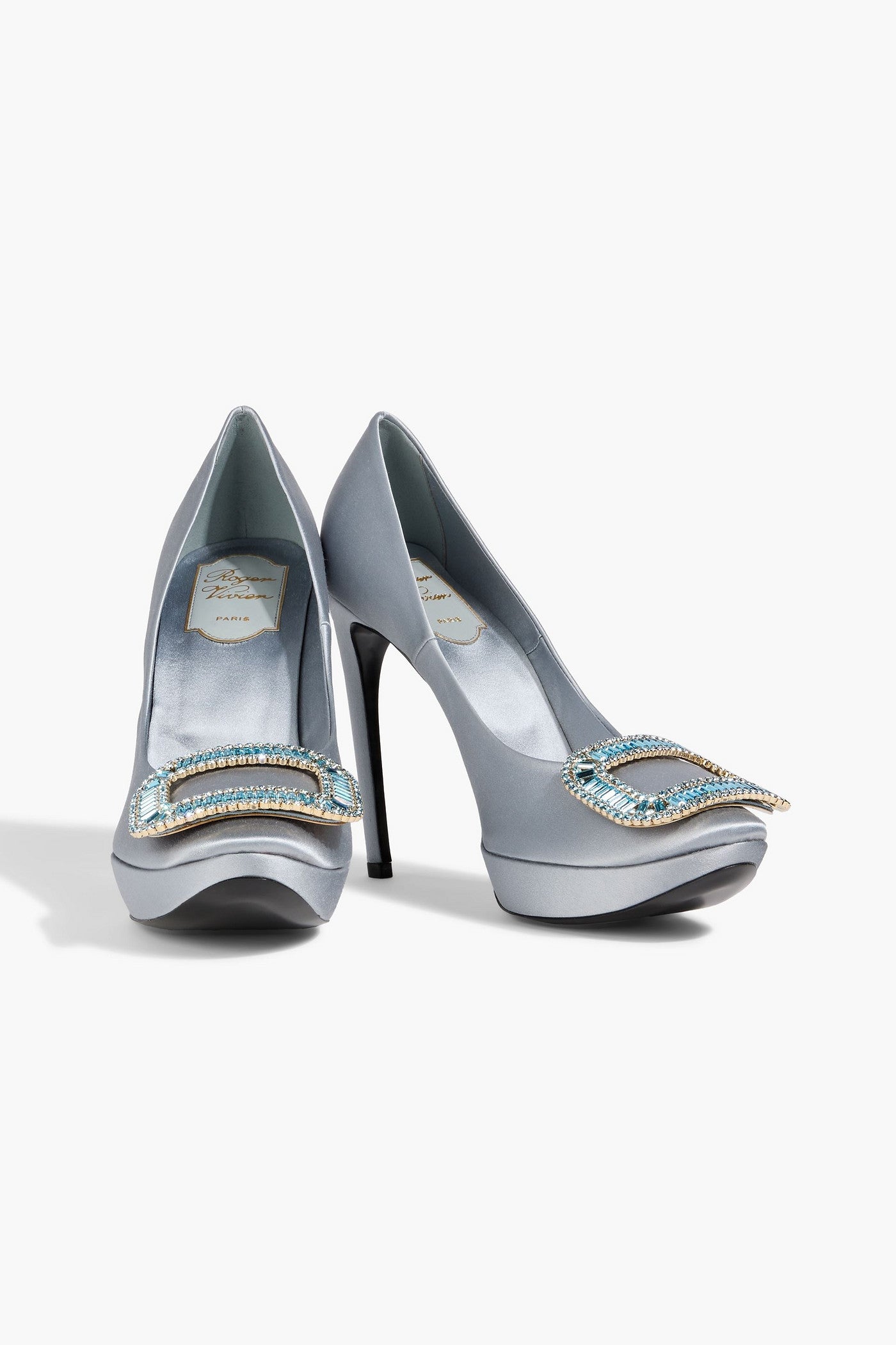 Roger Vivier Limelight Strass Crystal-Embellished Satin Pumps Light Blue Women's