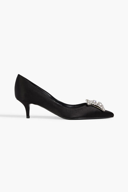 Roger Vivier Decollete King Crystal-Embellished Satin Pumps Black Women's