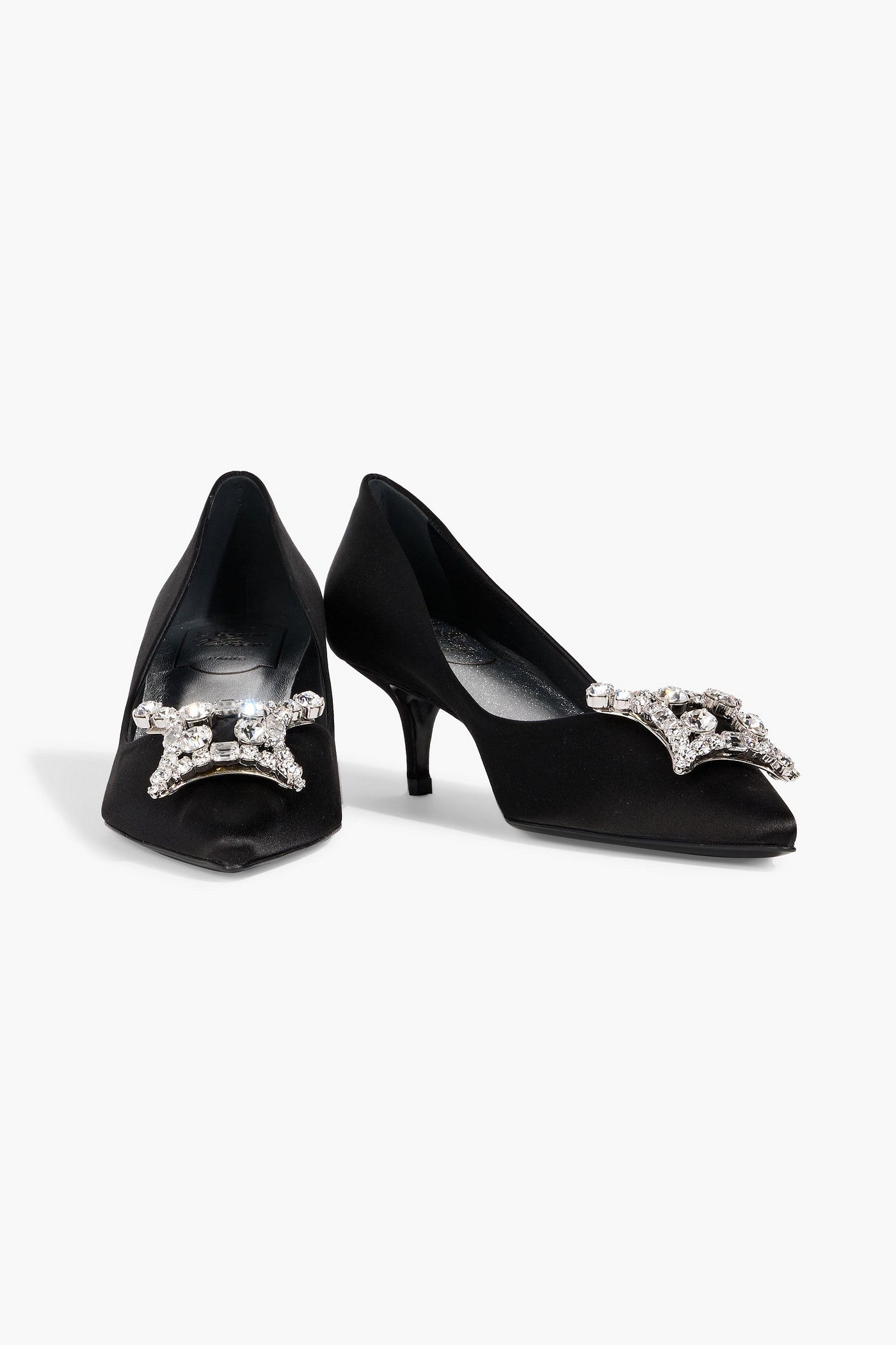 Roger Vivier Decollete King Crystal-Embellished Satin Pumps Black Women's
