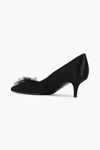 Roger Vivier Decollete King Crystal-Embellished Satin Pumps Black Women's