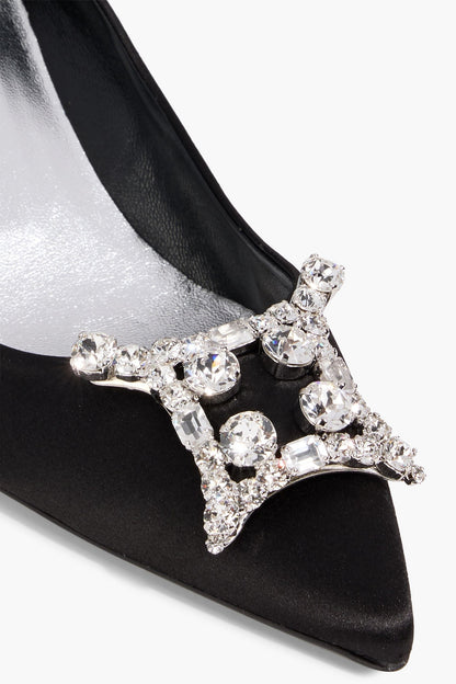 Roger Vivier Decollete King Crystal-Embellished Satin Pumps Black Women's