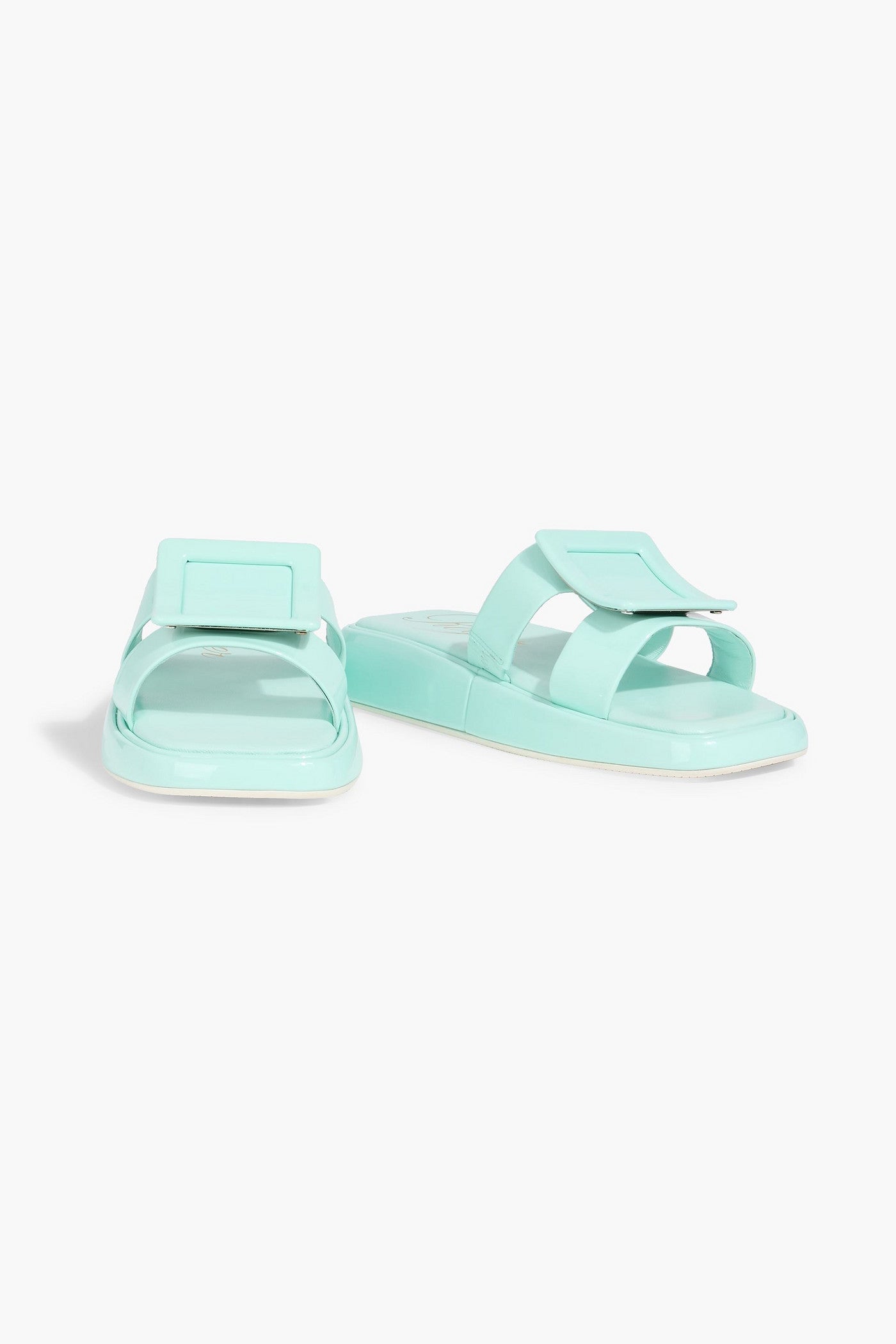 Roger Vivier Buckle-Embellished Patent-Leather Slides Mint Women's