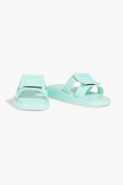 Roger Vivier Buckle-Embellished Patent-Leather Slides Mint Women's
