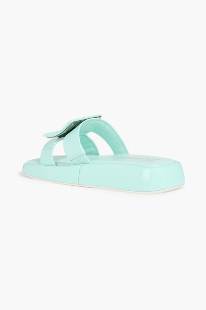 Roger Vivier Buckle-Embellished Patent-Leather Slides Mint Women's