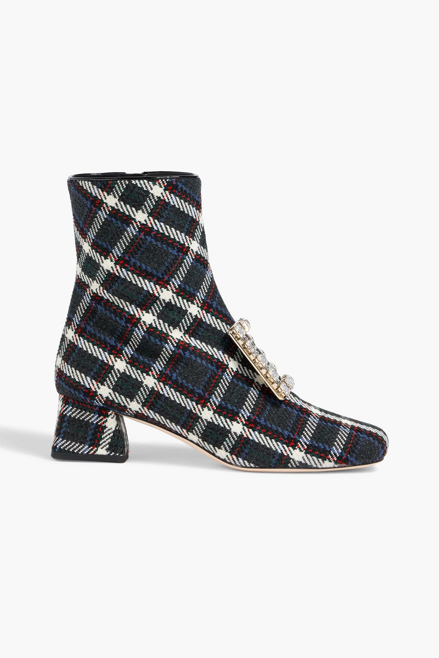 Roger Vivier Trs Vivier Embellished Checked Tweed Ankle Boots Charcoal Women's