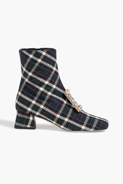 Roger Vivier Trs Vivier Embellished Checked Tweed Ankle Boots Charcoal Women's