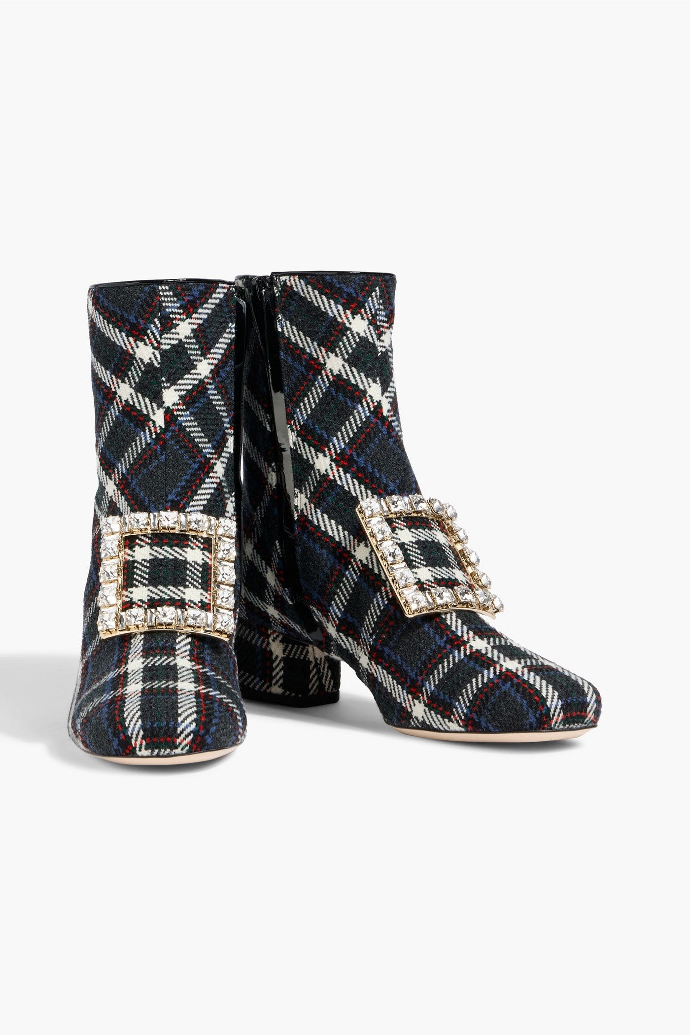 Roger Vivier Trs Vivier Embellished Checked Tweed Ankle Boots Charcoal Women's