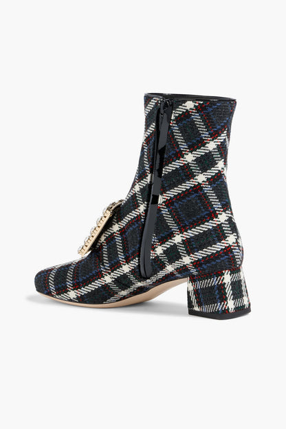 Roger Vivier Trs Vivier Embellished Checked Tweed Ankle Boots Charcoal Women's