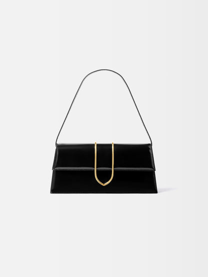 Jacquemus The Long Bambino Structured Shoulder Bag In Glazed Leather Black