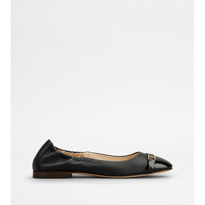 Tods Ballerinas In Leather Grey Black Off White Womens