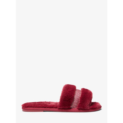 Michael Kors Alexis Faux Fur and Metallic Signature Logo Slide Sandal