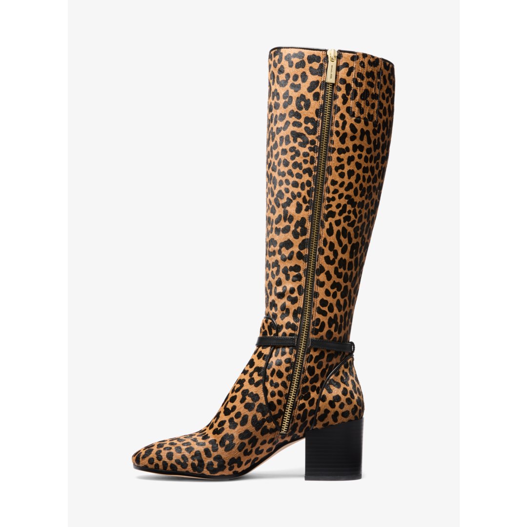 Michael Kors Ella Leopard Print Calf Hair Wide Calf Block Heel Boot