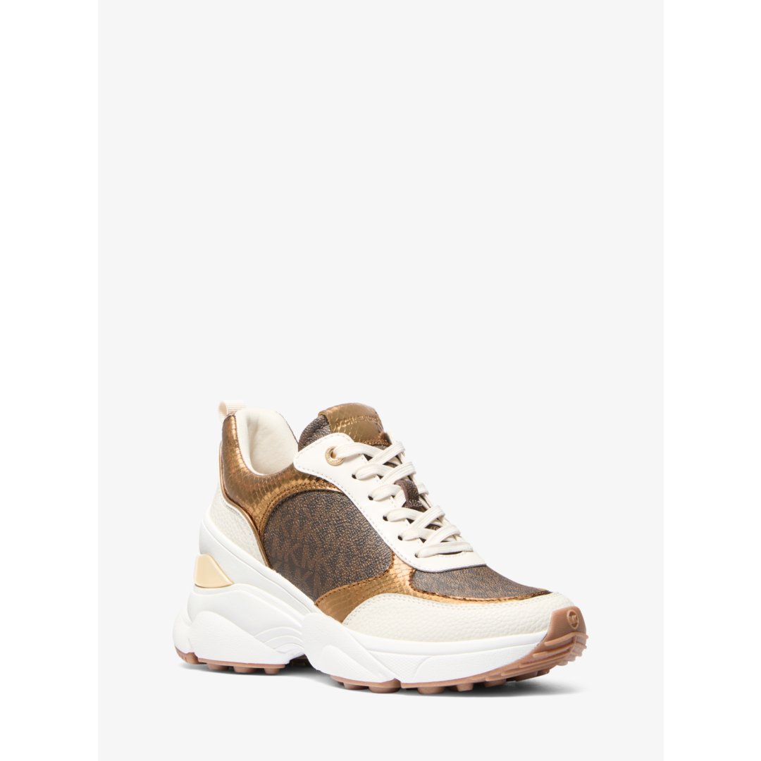 Michael Kors Katrina Signature Logo and Metallic Lizard Embossed Trainer