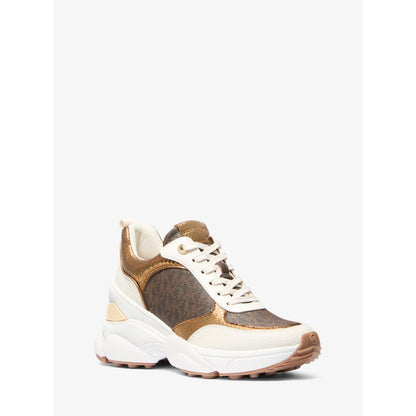 Michael Kors Katrina Signature Logo and Metallic Lizard Embossed Trainer