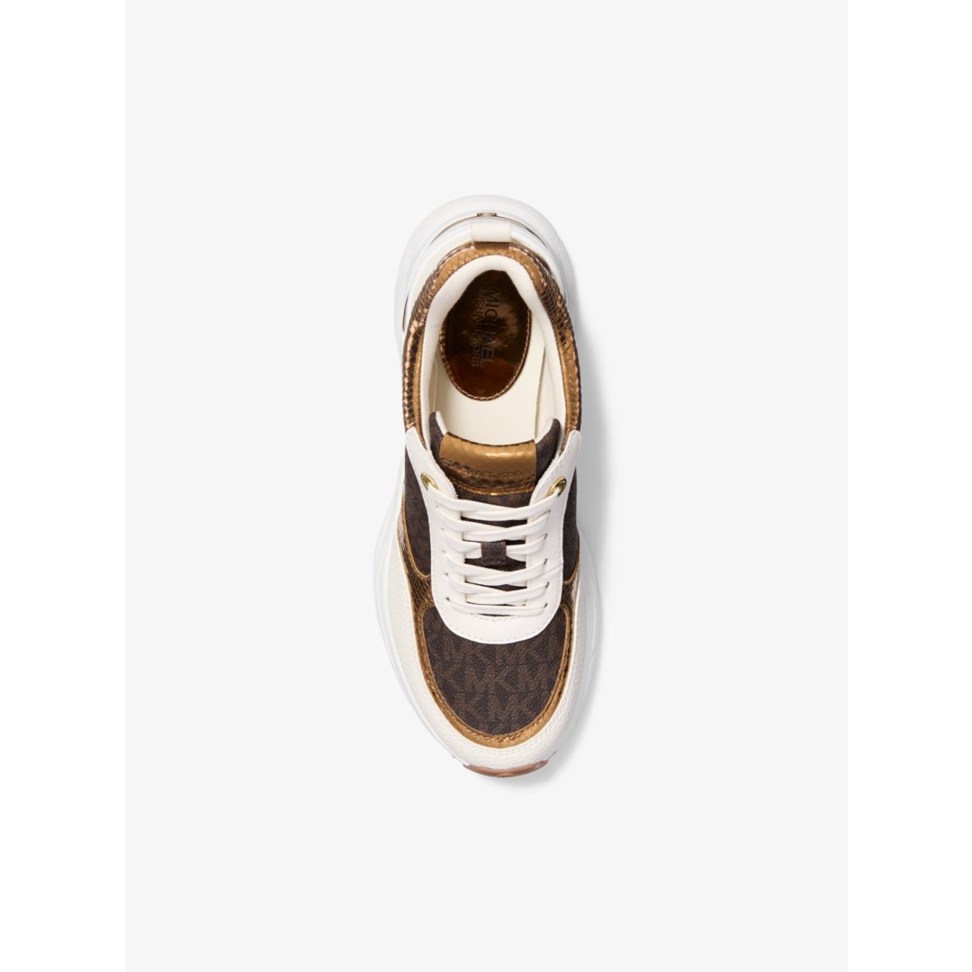 Michael Kors Katrina Signature Logo and Metallic Lizard Embossed Trainer