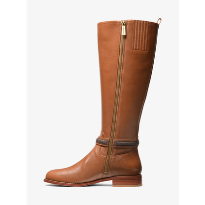 Michael Kors Mindy Leather and Signature Logo Trim Wide Calf Boot