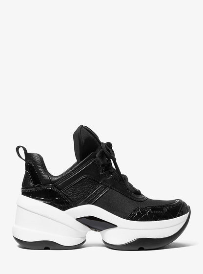 Michael Kors Olympia Mixed-Media Trainer BLACK