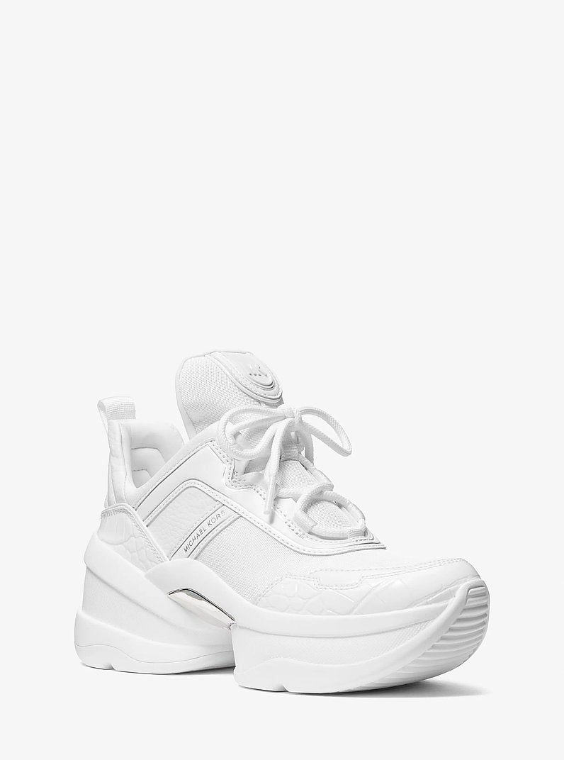 Michael Kors Olympia Mixed-Media Trainer OPTIC WHITE