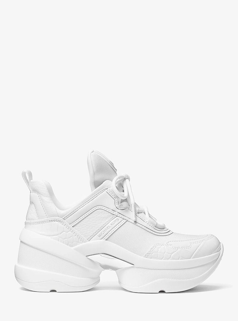 Michael Kors Olympia Mixed-Media Trainer OPTIC WHITE