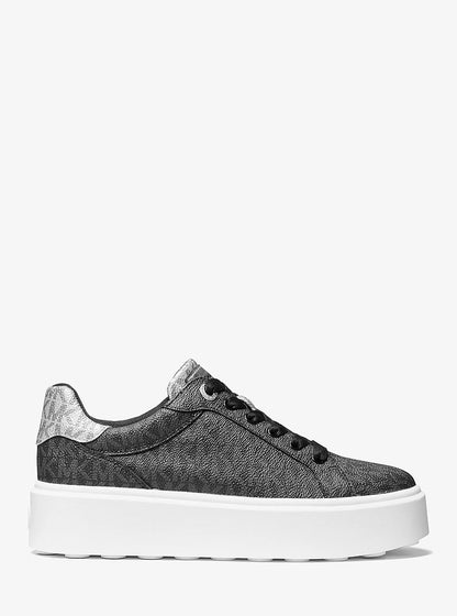 Michael Kors Romey Metallic Two-Tone Signature Logo Platform Sneaker BLACK