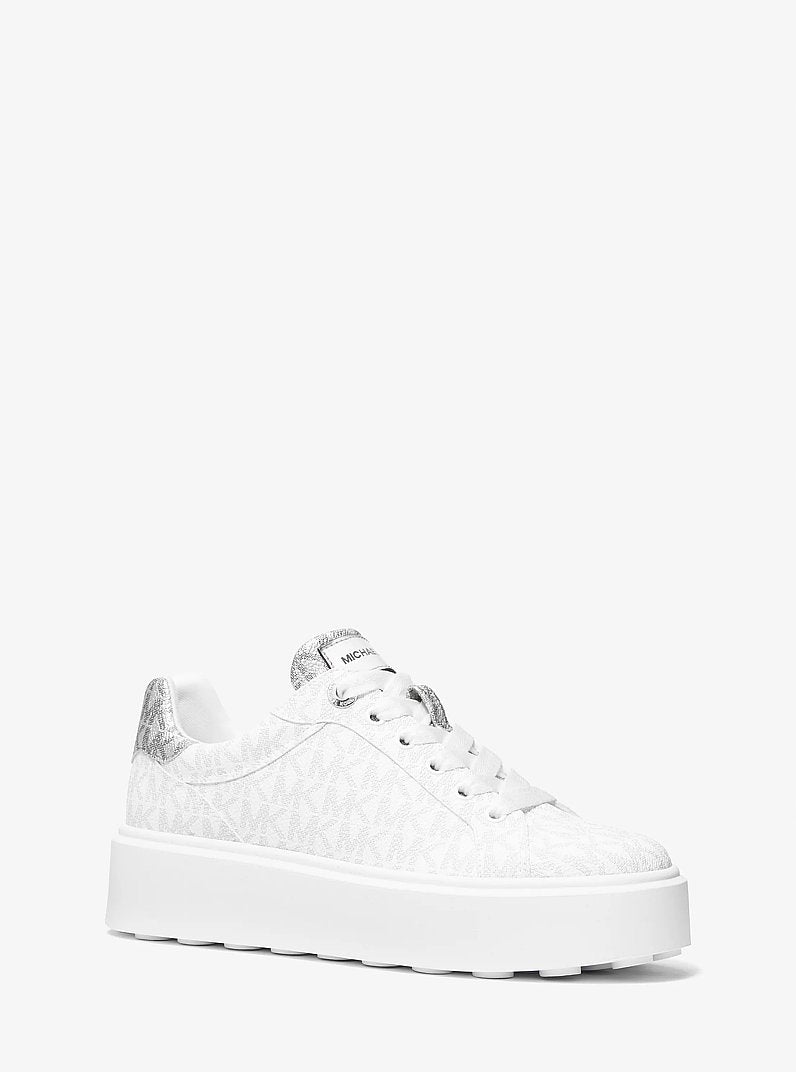 Michael Kors Romey Metallic Two-Tone Signature Logo Platform Sneaker BRIGHT WHT