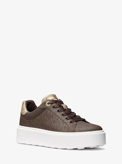 Michael Kors Romey Metallic Two-Tone Signature Logo Platform Sneaker BROWN