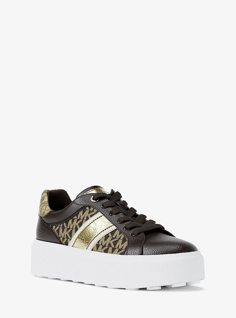Michael Kors Romey Signature Logo Stripe Platform Sneaker BROWN