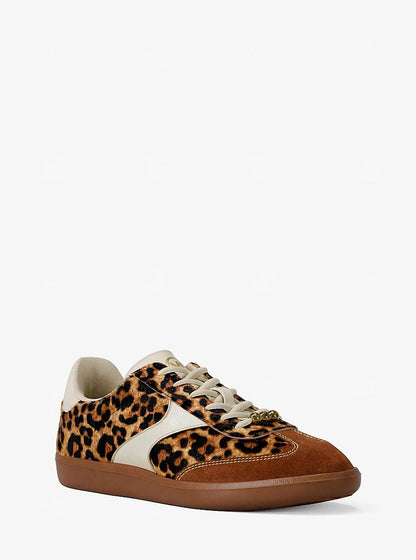 Michael Kors Benny Leopard Print Calf Hair Sneaker DK CAMEL MLT