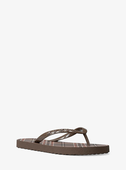 Michael Kors Plaid Print Flip Flop MUSHROOM